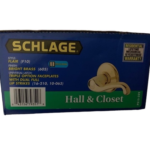 NIB Schlage Flair F10/605 Hall & Closet Door Lever/handle Assembly - Picture 1 of 3